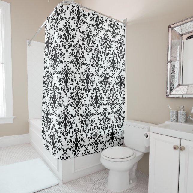 Elegance in Black Damask Duschvorhang (Beispiel)