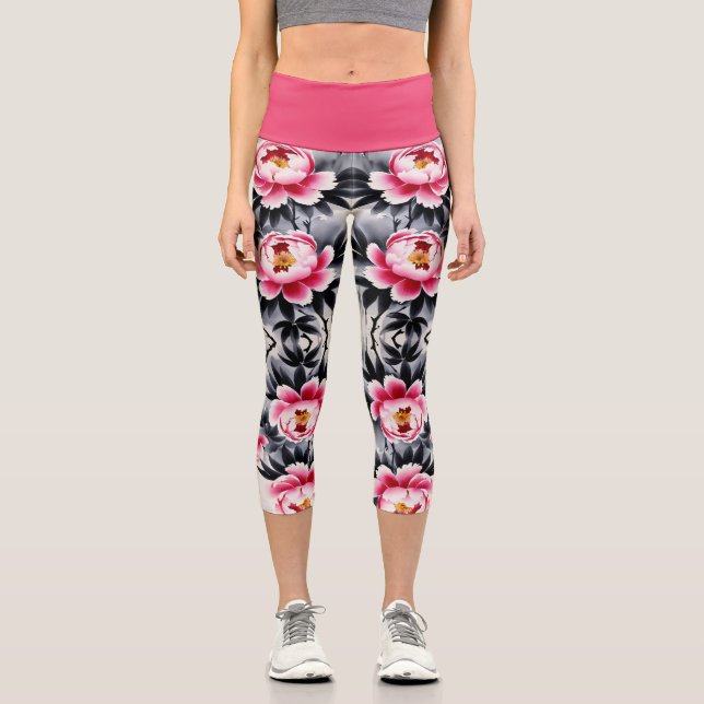 Elegance in Bloom: Floral Harmony Printed Capri Leggings (Vorderseite)