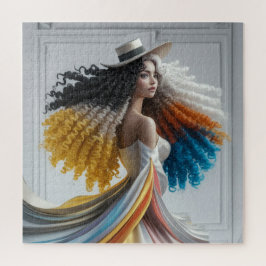 Elegance in Kontrast Curly-Hair-Frau Puzzle