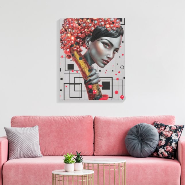 Elegance in Linien: 3D Tiefe eines weiblichen Seit Leinwanddruck (Insitu (Wohnzimmer))