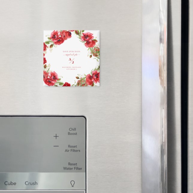 Elegance in Red Wedding Rettete unser Datum Magnet (In Situ (Kühlschrank))