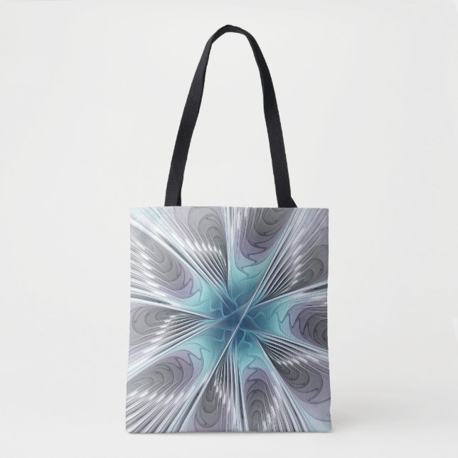 Elegance Modernes Blue Grau Weiß Fraktal Blume (Vorderseite)