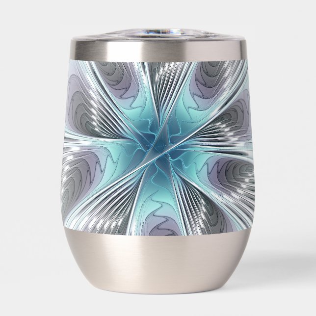 Elegance Modernes Blue Grau Weiß Fraktal Blume (Vorderseite)