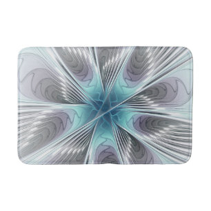 Elegance Modernes Blue Grau Weiß Fraktal Blume Badematte