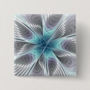 Elegance Modernes Blue Grau Weiß Fraktal Blume Button