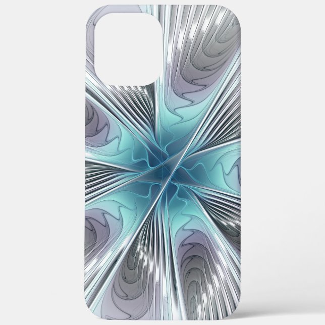 Elegance Modernes Blue Grau Weiß Fraktal Blume Case-Mate iPhone Hülle (Rückseite)