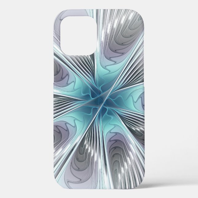 Elegance Modernes Blue Grau Weiß Fraktal Blume Case-Mate iPhone Hülle (Rückseite)
