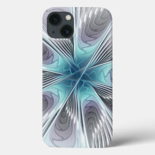 Elegance Modernes Blue Grau Weiß Fraktal Blume Case-Mate iPhone Hülle