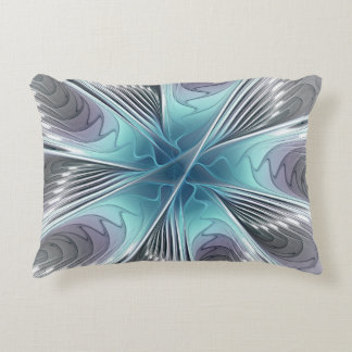 Elegance Modernes Blue Grau Weiß Fraktal Blume Dekokissen