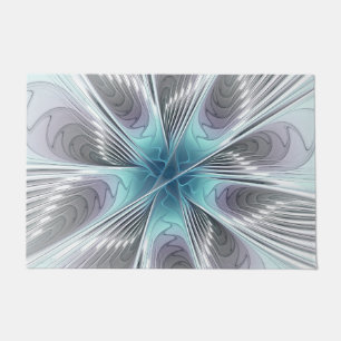 Elegance Modernes Blue Grau Weiß Fraktal Blume Fußmatte