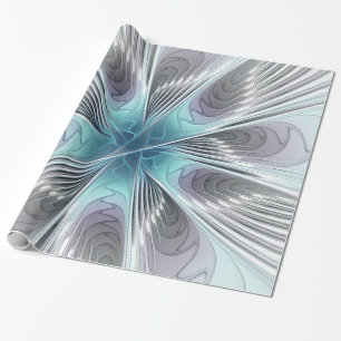 Elegance Modernes Blue Grau Weiß Fraktal Blume Geschenkpapier