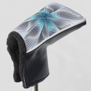 Elegance Modernes Blue Grau Weiß Fraktal Blume Golf Headcover