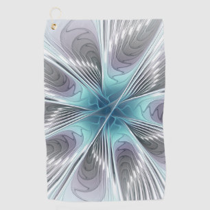 Elegance Modernes Blue Grau Weiß Fraktal Blume Golfhandtuch
