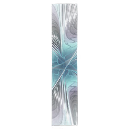 Elegance Modernes Blue Grau Weiß Fraktal Blume Kurzer Tischläufer