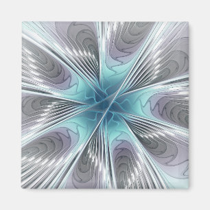 Elegance Modernes Blue Grau Weiß Fraktal Blume Magnet