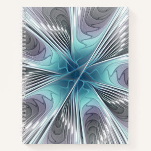 Elegance Modernes Blue Grau Weiß Fraktal Blume Notizbuch