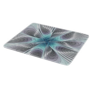 Elegance Modernes Blue Grau Weiß Fraktal Blume Schneidebrett