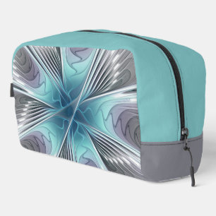 Elegance Modernes Blue Grau Weiß Fraktal Blume Waschbeutel