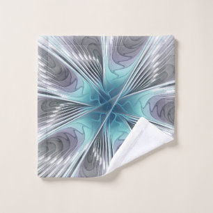 Elegance Modernes Blue Grau Weiß Fraktal Blume Waschlappen