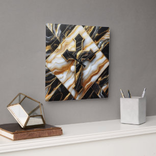 Elegance Monochrome Keramik Muster Gilded Touchs Quadratische Wanduhr