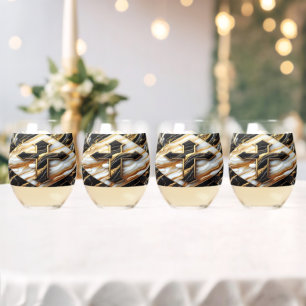 Elegance Monochrome Keramik Muster Gilded Touchs Weinglas Ohne Stiel