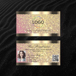 Elegance Pink Gold Glitzer Logo Foto und QR Code Visitenkarte