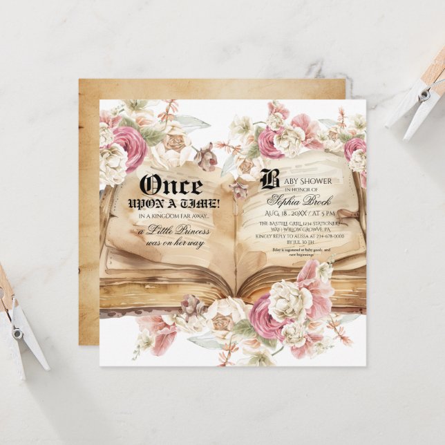 Elegance Pink Rose Floral Royal Baby Shower Einladung (Vorderseite/Rückseite Beispiel)