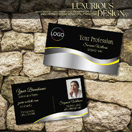 Elegance Schwarz-Weiß-Silber-Dekoration mit Logo-F Visitenkarte