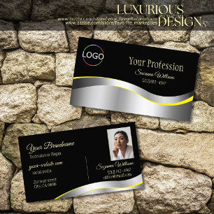 Elegance Schwarz-Weiß-Silber-Dekoration mit Logo-F Visitenkarte