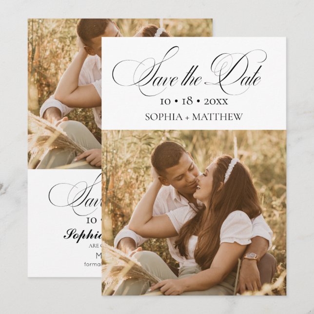 Elegance Script 2 Foto Hochzeit Save The Date (Vorne/Hinten)