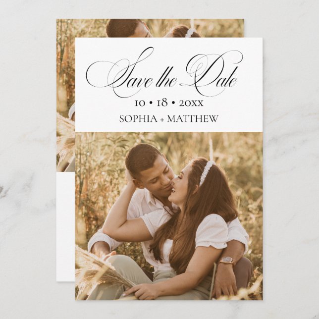 Elegance Script 2 Photo Wedding Save The Date (Vorne/Hinten)