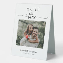 Elegance Script Foto Hochzeit Tischnummer Drei