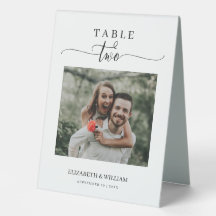 Elegance Script Foto Hochzeit Tischnummer Zwei