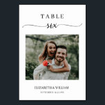 Elegance Script Foto Wedding Tischnummer 6<br><div class="desc">Modernes und elegantes Design bedruckt Elegance Script Modernes Foto Wedding Tischnummer 6, die mit Ihrem Text angepasst werden können und fügen Sie jede Tischnummer Karte zu Ihrem Warenkorb, eins nach dem anderen. Bitte klicken Sie auf den Button "Anpassen" und verwenden Sie unser Designwerkzeug, um diese Vorlage zu ändern. Karo im...</div>