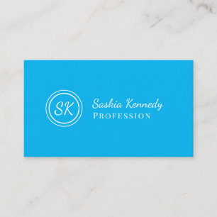 Elegance Sky Blue Script Beruflich Monogram Visitenkarte