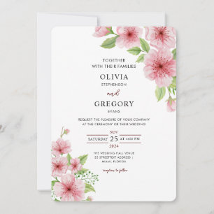 Elegance Spring Watercolor Cherry Blossoms Hochzei Einladung