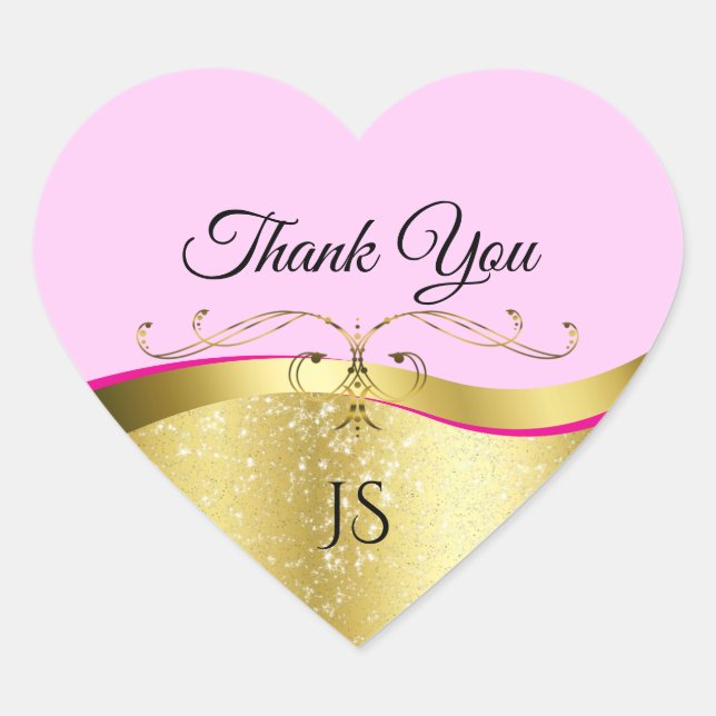 Elegance Wavy Gold Dekoration auf hellrosa Danke Herz-Aufkleber (Vorderseite)