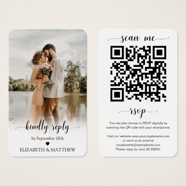 Elegance Wedding Website QR Code Foto RSVP Card (Vorne & Hinten)