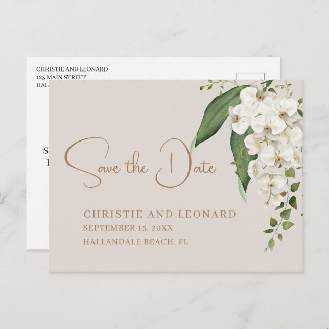 Elegance White Orchid Save the Date Postkarte (Vorne/Hinten)