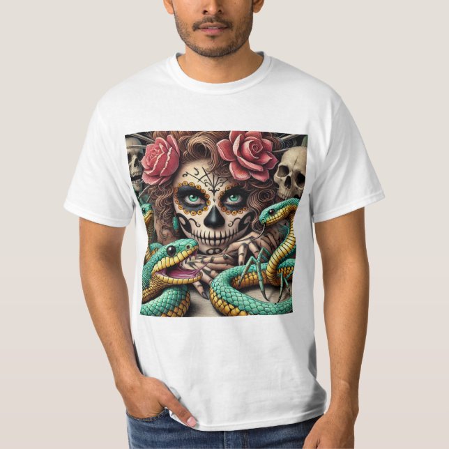 Elegancia Mortal: Catrina en el Día de Muertos T-Shirt (Vorderseite)