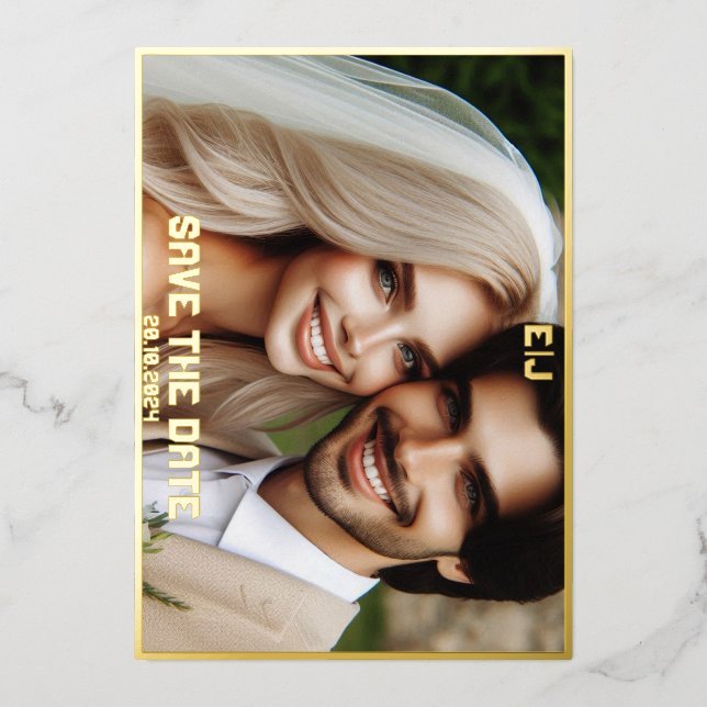 Eleganes Monogramm mit Foto Save the Date Folieneinladung (Vorderseite)