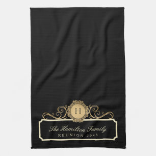 Eleganfamilie Wiedersehen Gold Monogram Black Geschirrtuch