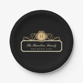 Eleganfamilie Wiedersehen Gold Monogram Black Pappteller