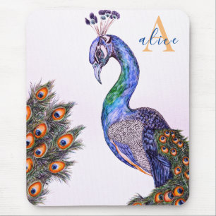 Eleganfarbenes Pfauenmonogramm Pink Mousepad