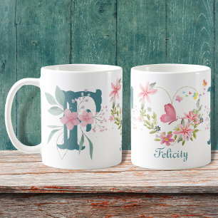 Eleganfarbenes Schwarz-Butterfly Monogramm F Kaffeetasse