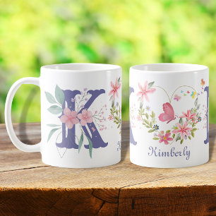 Eleganfarbenes Schwarz-Butterfly Monogramm K Kaffeetasse