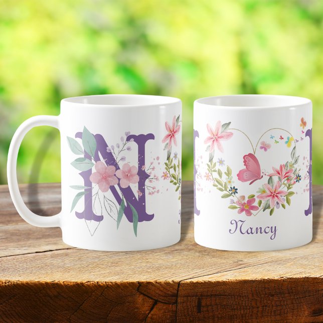Eleganfarbenes Schwarz-Butterfly Monogramm N Kaffeetasse (Von Creator hochgeladen)