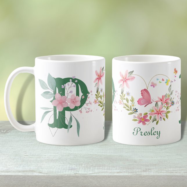 Eleganfarbenes Schwarz-Butterfly-Monogramm P Kaffeetasse (Von Creator hochgeladen)