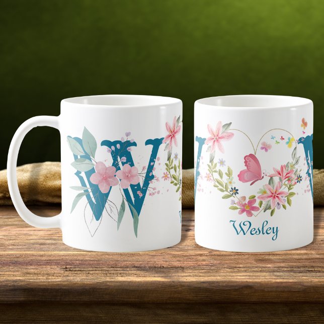 Eleganfarbenes Schwarz-Butterfly Monogramm W Kaffeetasse (Von Creator hochgeladen)