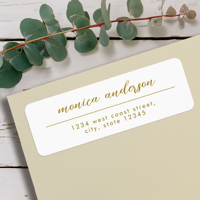 Elegangoldfarbener Minimalistischer Skriptname (Elegant Gold White Minimalist Script Name Label)